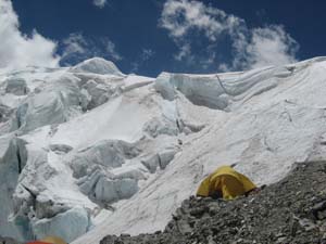 High Camp 5800 meters near the rocks a safe place